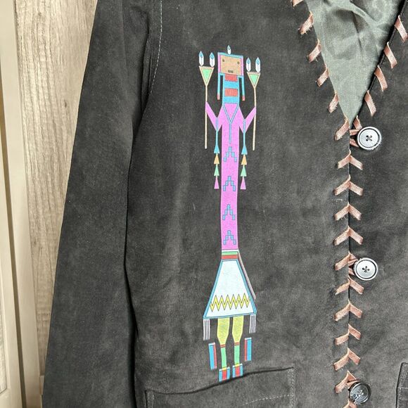 Scully Jacket Suede Western Country Hand painted Black Buttons Pockets Size 8 - Picture 4 of 7